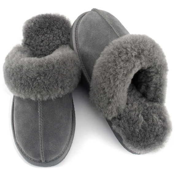 Parfeying Women's Sheepskin House Slippers Indoor Outdoor Shearling Shoes for Women