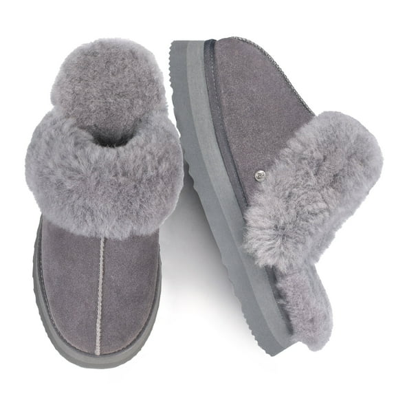 Parfeying Women's Sheepskin Platform Slippers Memory Foam Shearling Latest Street Style Fashion Shoes for Indoor Outdoor