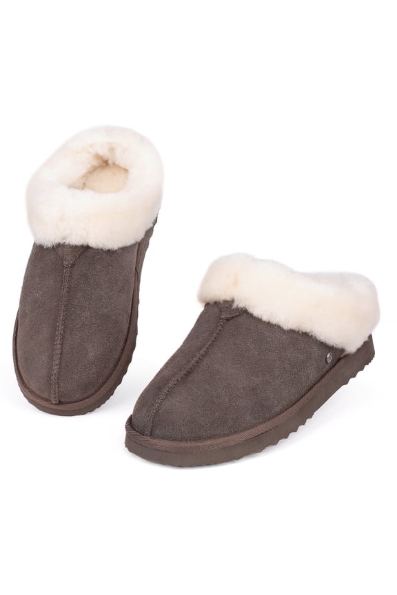 Women's Slip on House Slippers, Real Wool from Sheep, Anti-slip Rubber Sole Warm Indoor Outdoor Slippers for Women