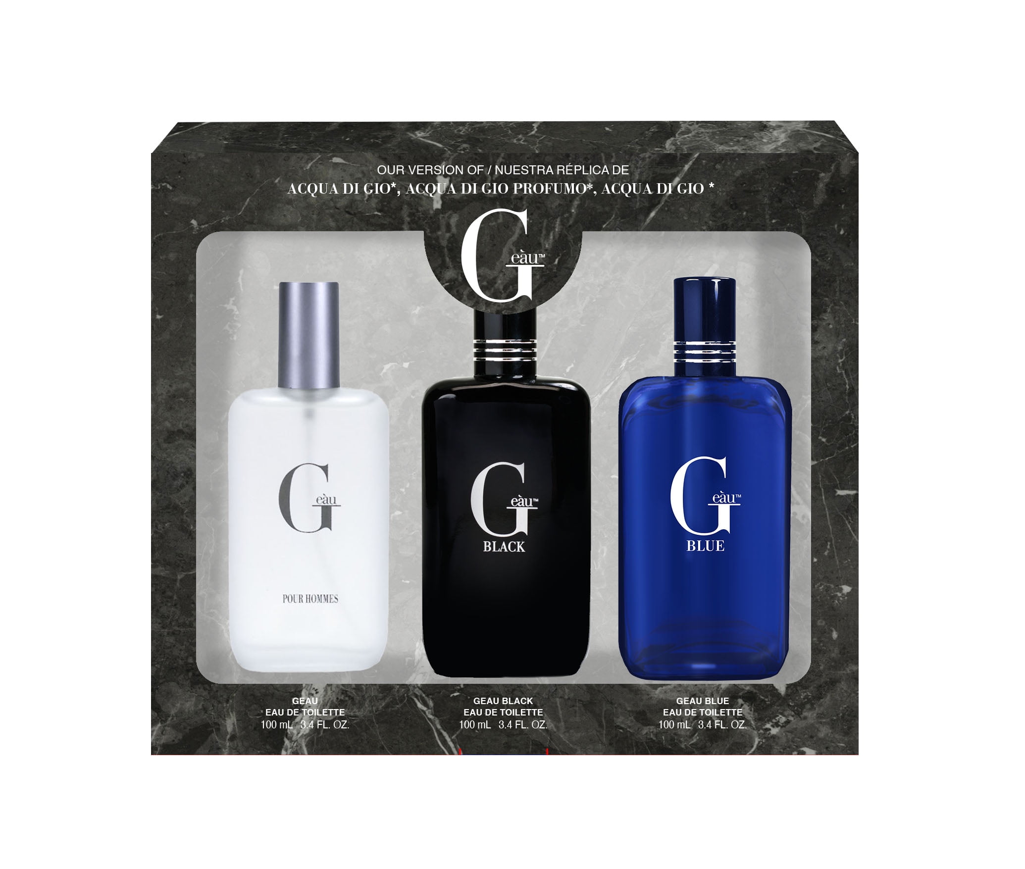 Parfums Belcam G EAU, G EAU BLACK, G EAU BLUE; 3 Piece Gift Set for Men