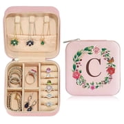 Gift for Mom, Personalized Birthday Gift for Mom, Pink Initial Travel Jewelry Case, Small Jewelry Box for Women, Mom Gifts From Daughters, Mom Gift for Women, C