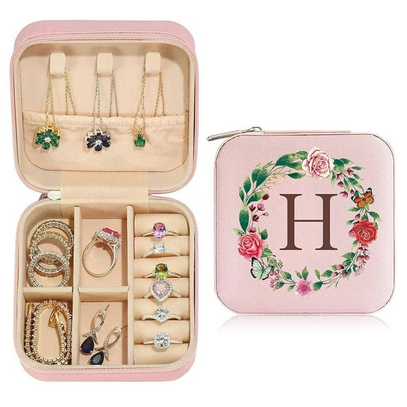 Parima Gift for Women Girl, Birthday Gifts Mom Friend Sister Her, Teenage Girl Gift Idea Tween Teen Girl Gift, Pink Initial Travel Jewelry Case, Small Jewelry Box Women Girl, H