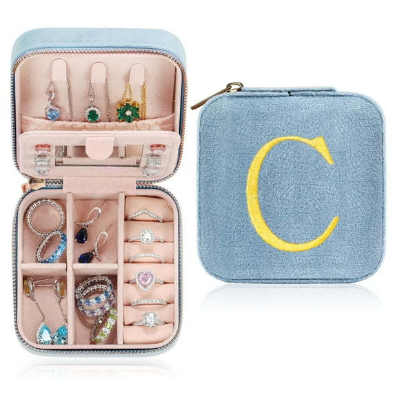 Parima Plush Velvet Travel Jewelry Case Organizer Gifts for Women, Personalized Small Initial Jewelry Case Jewelry Box Travel Essentials for Women