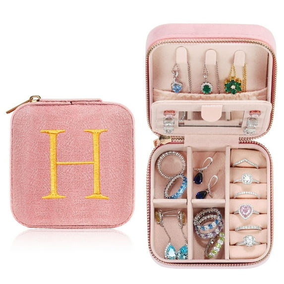 Parima Small Mini Travel Jewelry Box for Women, Travel Jewelry Case Organizer, Personalized Custom Monogrammed Initial Jewelry Case Letter Jewelry Box for Women