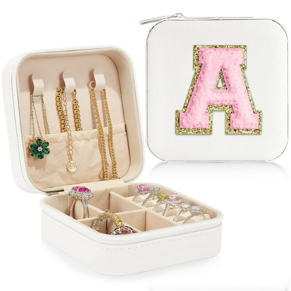 Parima Sturdy Jewelry Organizer Box, Preppy Stuff for Teen Girls, Trendy Pink Initial Travel Jewelry Case for Necklace, Earring, Rings Gifts for Women Girls