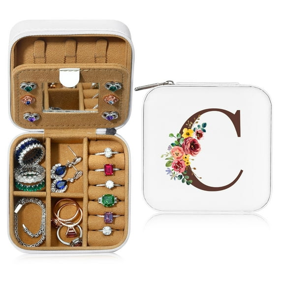 Parima Travel Jewelry Case Jewelry Box, Jewelry Case Organizer Small Initial Jewelry Boxes Travel Essentials Gifts for Women Mom Friends Teen Girls Teenage