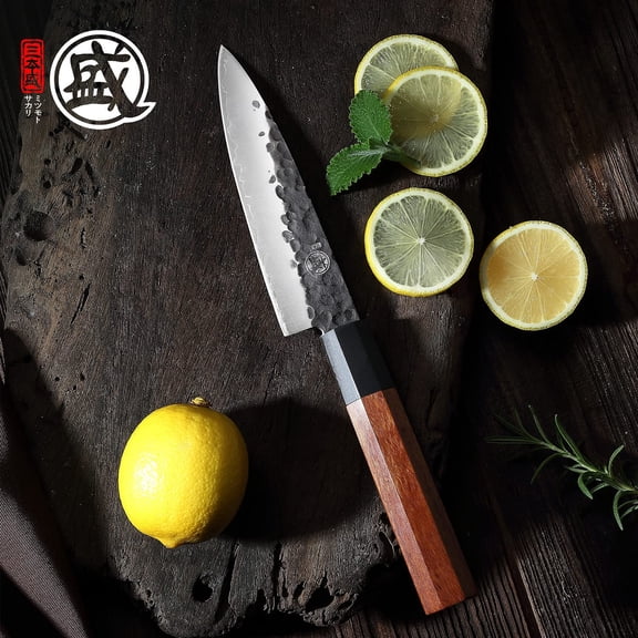 Paring Chef Knife 5.5 inch - Hand Forged Japanese Fruit and Vegetable Knives, 3-Layer 9CR18MOV High Carbon Steel, Rosewood Handle & Sandalwood Box