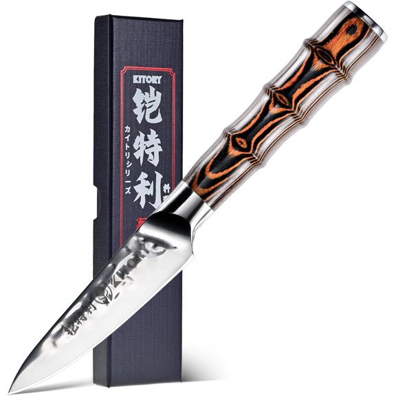 Paring Knife 3.5", Kitchen Peeling Knives, HC Stainless Steel, Hammered Ultra Sharp Peeler Blade, Bamboo Shape Handle Cooking Cutlery 2025 Gifts for Home & Restaurant