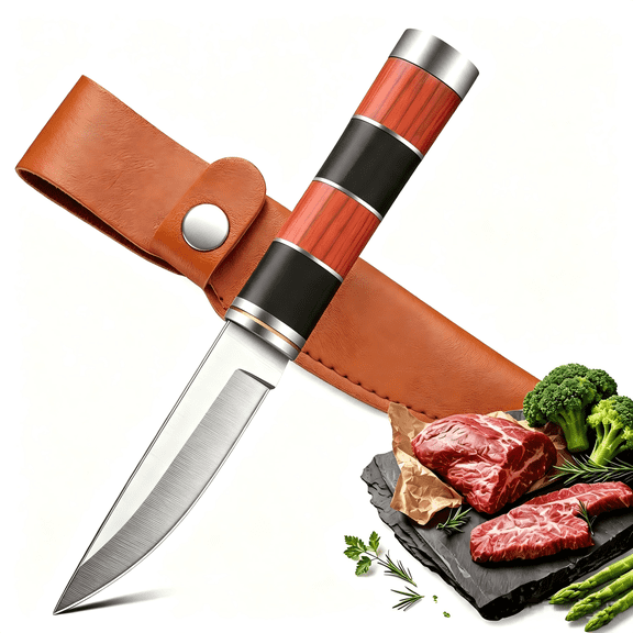 Plys Paring Knife with Sheath 3 Inch Fixed-Blade Stainless Steel Blade Knives Ergonomic Wood Handle for Hunting Outdoor Sports