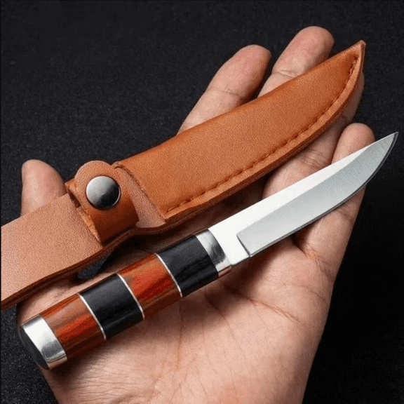 Plys Paring Knife Fixed-Blade Red Stainless Steel Blade Ergonomic Wood Handle With Sheath 3 Inch Blade