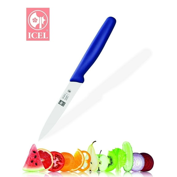 Paring Knife Straight - 4 - ICEL Quality Stainless Steel Blade Extremely Sharp Edge - Dishwasher Safe Anti Rust Knives - Multipurpose Professional Kitchen Utensil Blue - Made in Europe