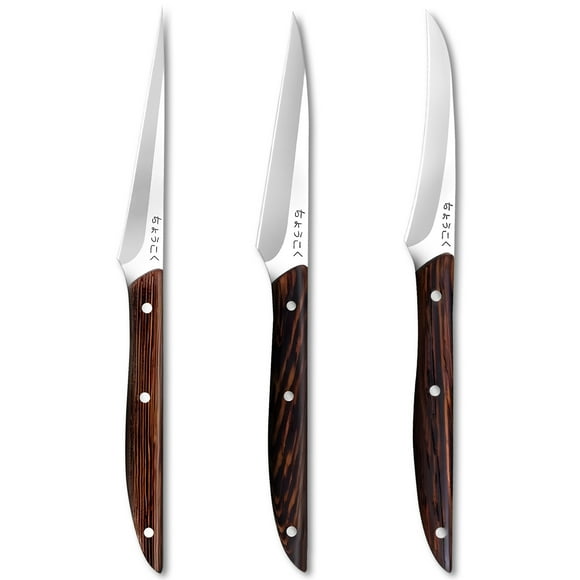 Paring Knife for Kitchen Use Set of 3 Extra Sharp Small Fruit Knives Stainless Steel for Home Wooden Handle