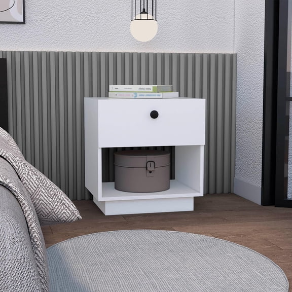 Tuhome Paris Nightstand with Single Drawer and Open Shelf, Modern Bedside Table