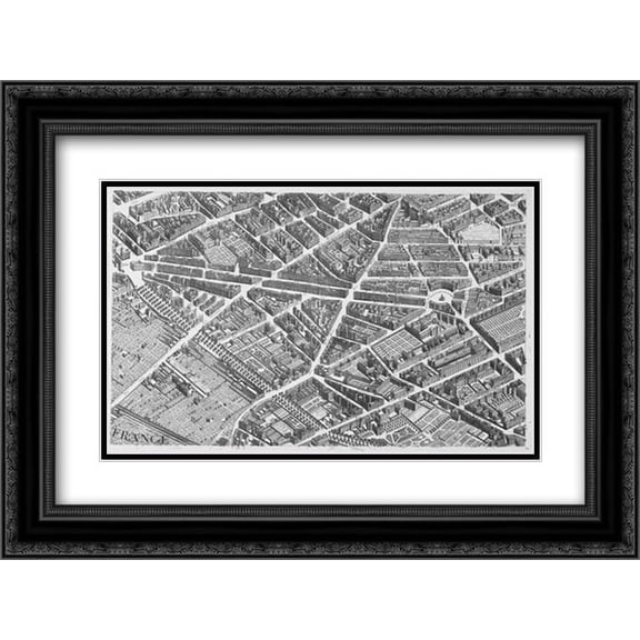 Paris 1739 Sectional map 2x Matted 24x18 Black Ornate Framed Art Print by Turgot, Michel-Etienne
