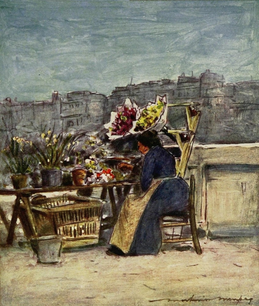 Paris 1909 Flower Stall Canvas Art - Mortimer Menpes (18 x 24)