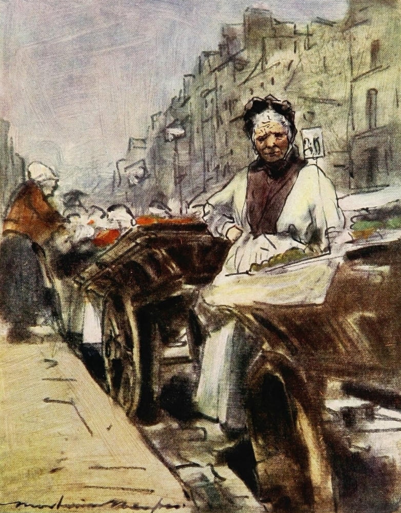 Paris 1909 Fruit Seller Canvas Art - Mortimer Menpes (18 x 24)
