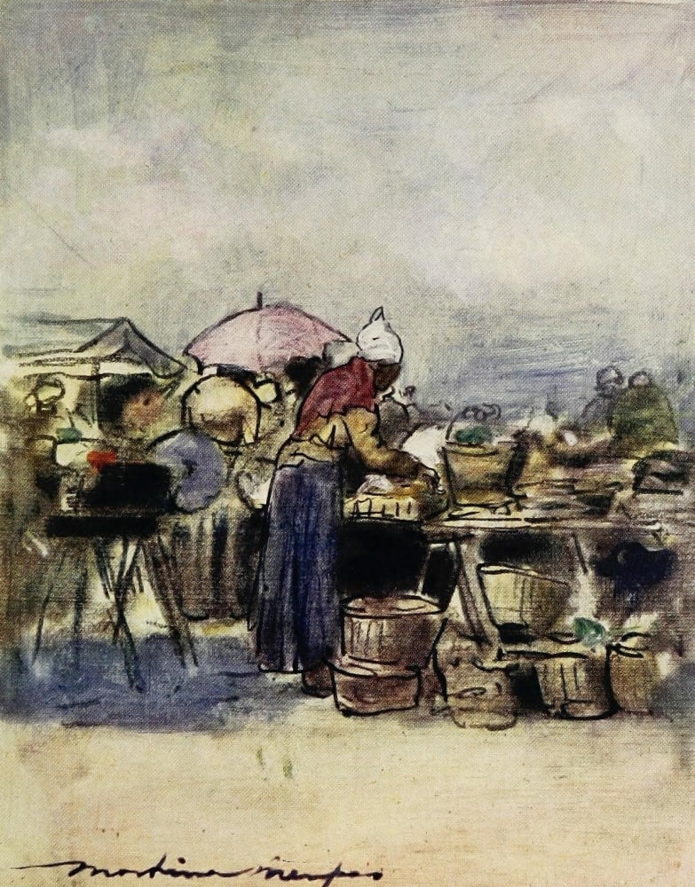 Paris 1909 Montmartre in the market Canvas Art - Mortimer Menpes (18 x 24)
