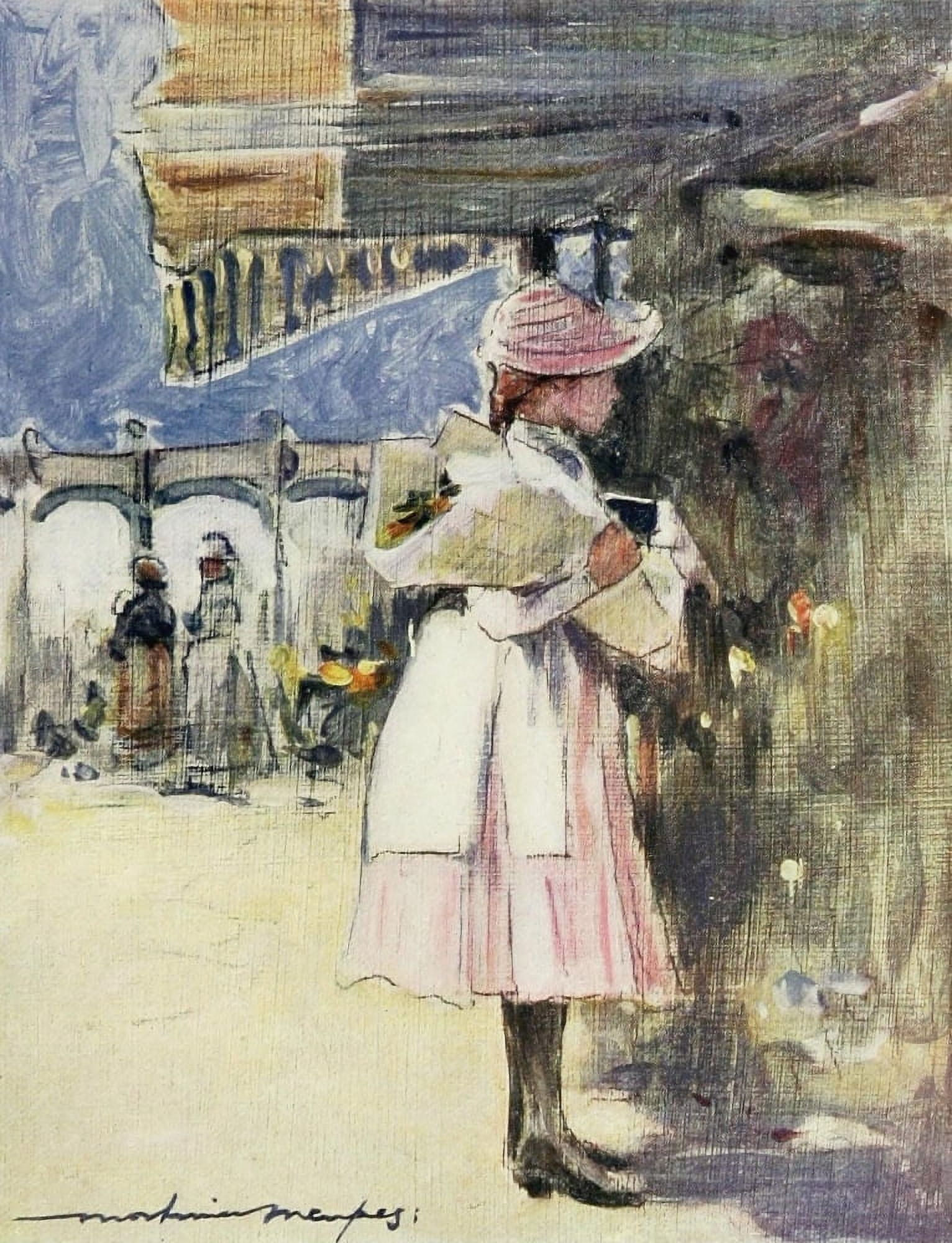 Paris 1909 Neuilly Flower Market Canvas Art - Mortimer Menpes (18 x 24)