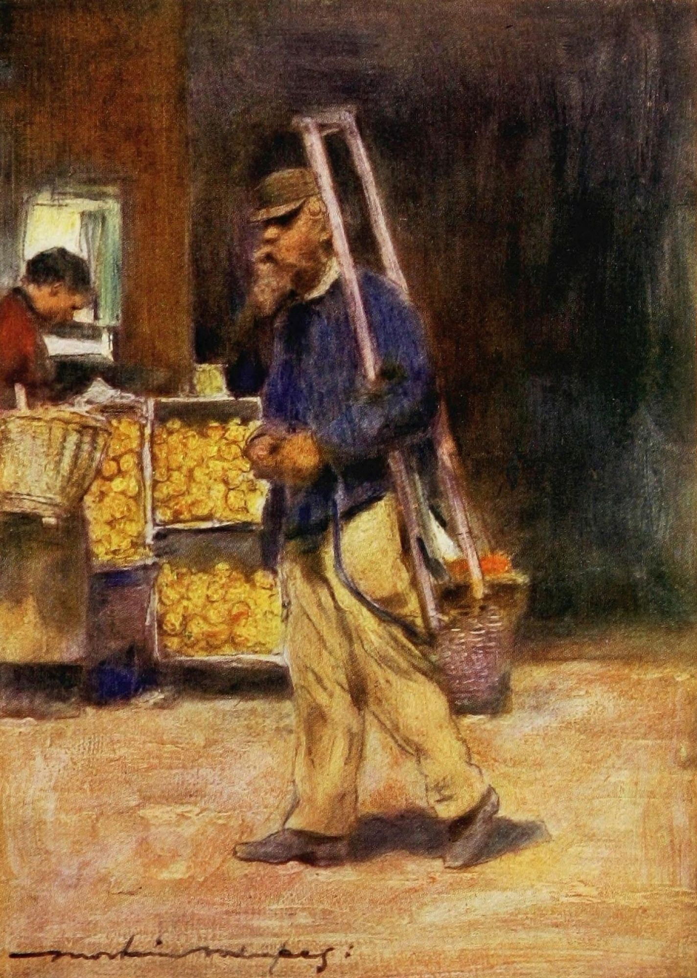 Paris 1909 Orange Vendor Canvas Art - Mortimer Menpes (18 x 24)