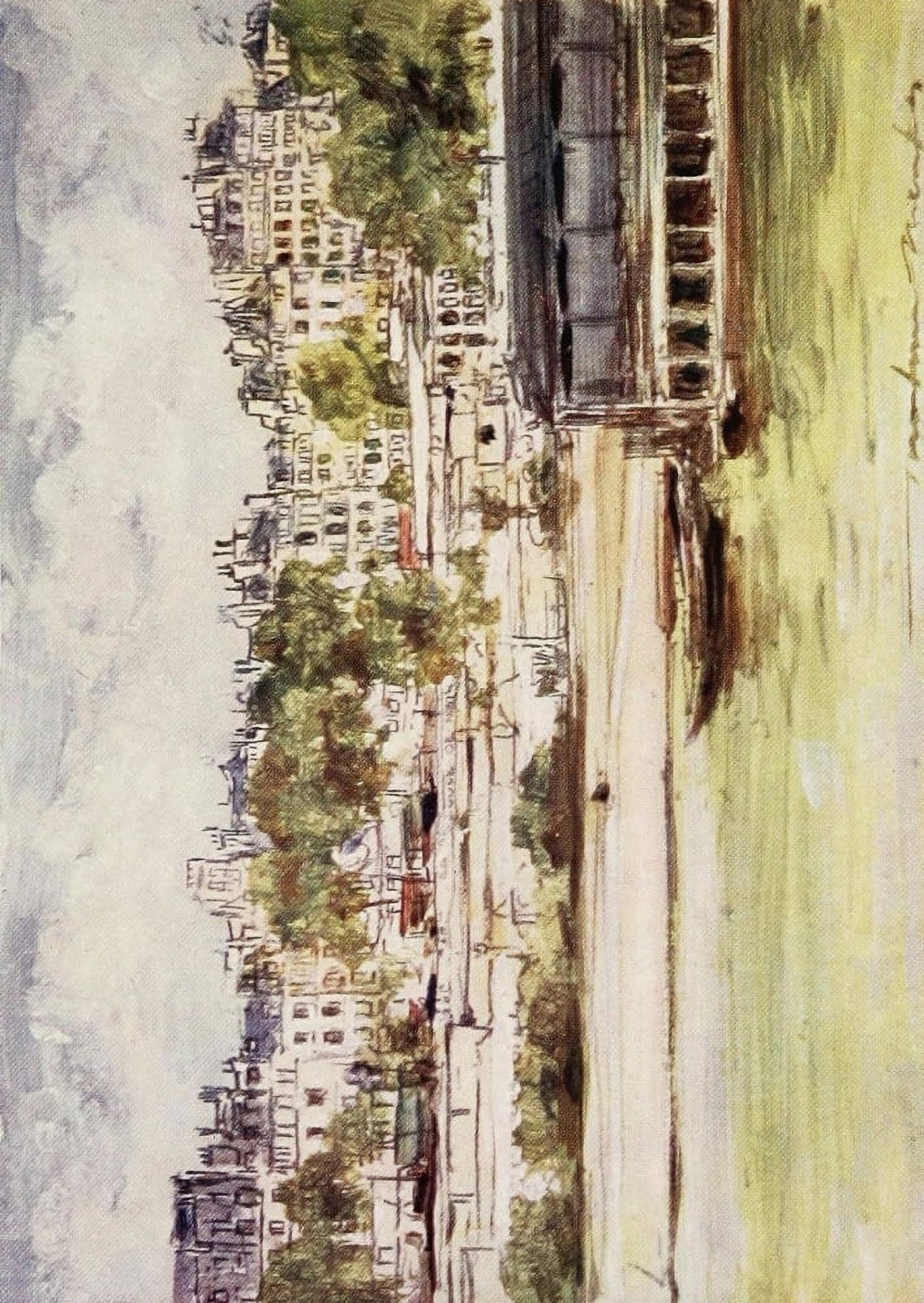 Paris 1909 Wash-house near Pont Neuf Canvas Art - Mortimer Menpes (18 x 24)