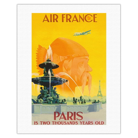 Paris - 2000 years old - Vintage Travel Poster by Vincent Guerra c.1949 - Fine Art Rolled Canvas Print 20in x 26in