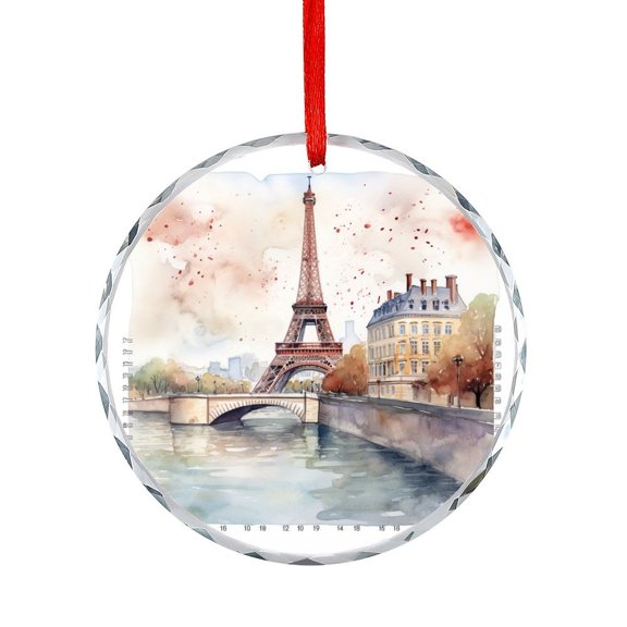 Paris 2023 Watercolour Painting Christmas Ornament Unique Gift Idea Travel Memorable Christmas Glass Decoration