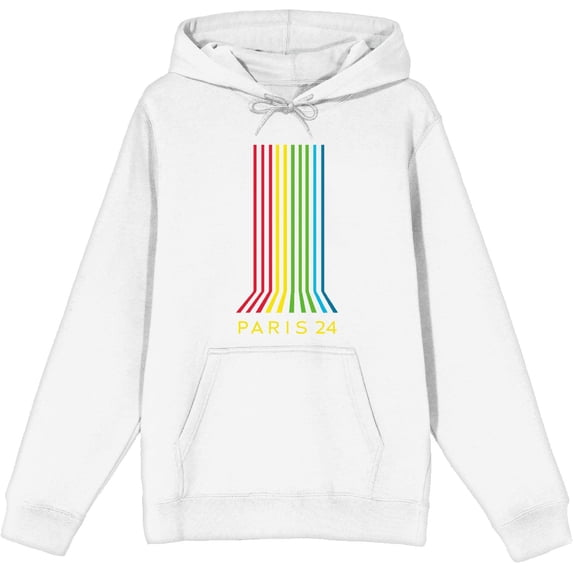Colorful Lines Adult White Long Sleeve Hoodie-XL