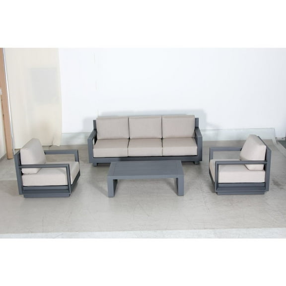 Paris 4-PC Sofa Set Gray Aluminum Frame in Taupe Cushion