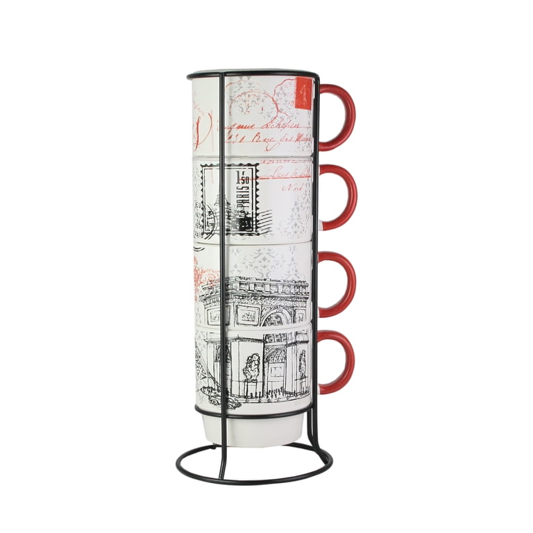 Paris 5 Piece Mugs Set With Metal Rack 14oz - Walmart.com