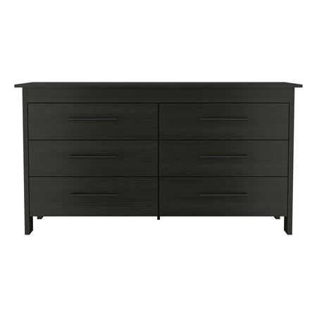 Paris 6 Drawer Double Dresser, Four Legs, Superior Top, Black Wengue