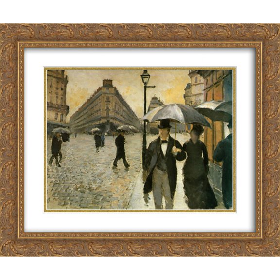 Paris, A Rainy Day, 1877 2x Matted 18x15 Gold Ornate Framed Art Print by Gustave Caillebotte