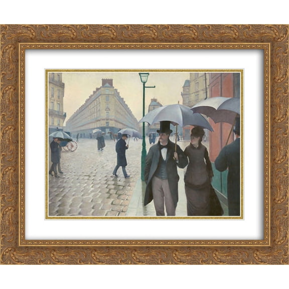 Paris, A Rainy Day, 1877 2x Matted 24x20 Gold Ornate Framed Art Print by Gustave Caillebotte