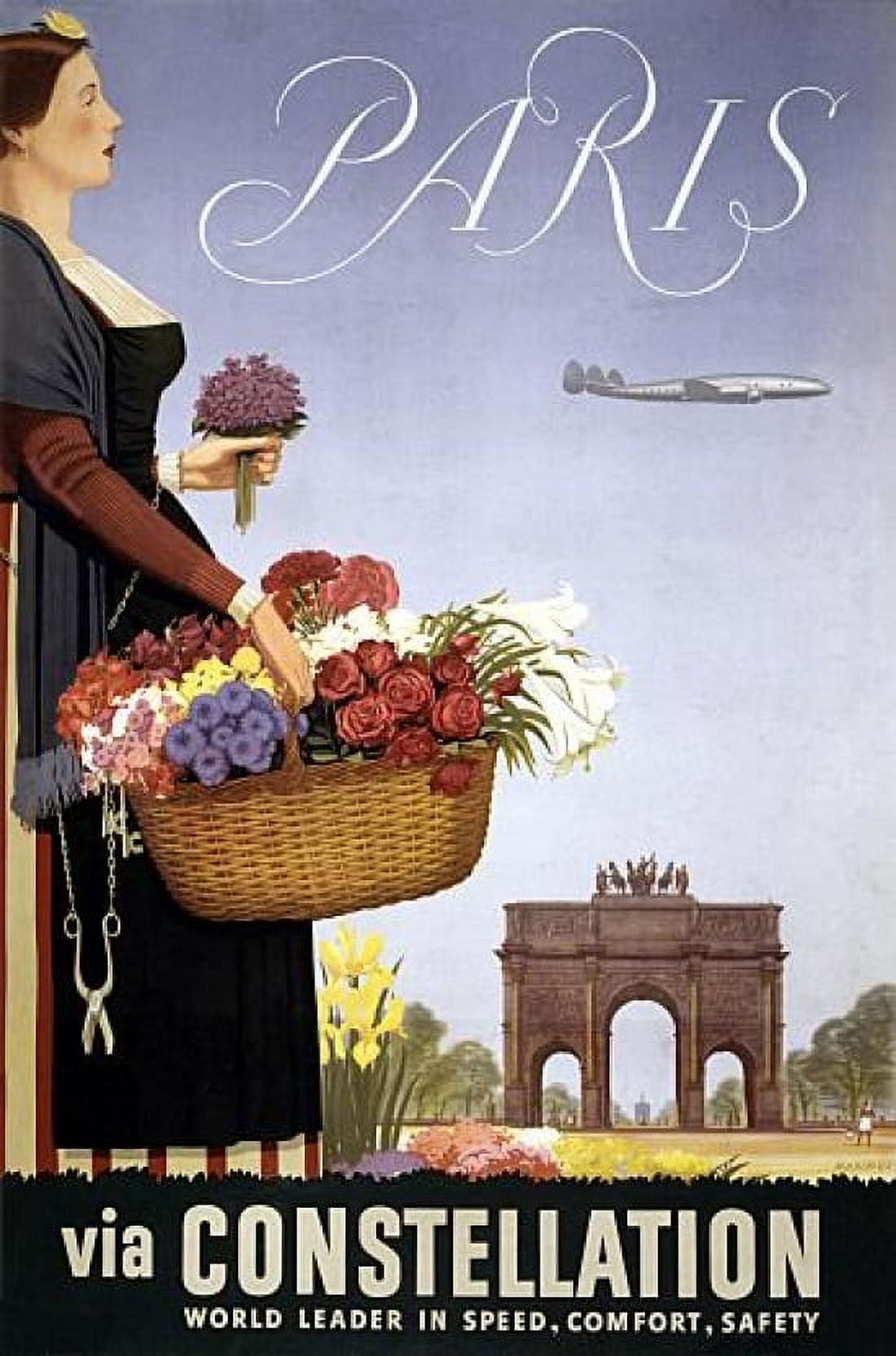 Paris Airline Constellation Vintage Travel Canvas Art - (18 x 24)