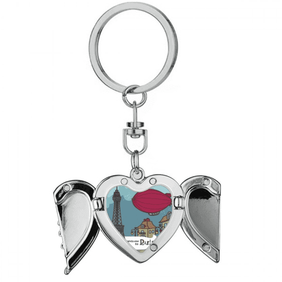 Paris Airship France Eiffel Tower Landscape Heart Angel Wing Key Chain Holder