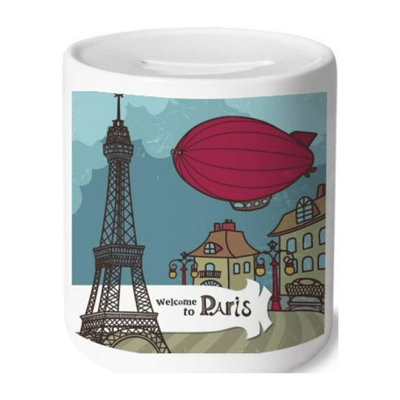 Paris Airship France Eiffel Tower Landscape Money Box Cerac Coin Case Piggy Bank