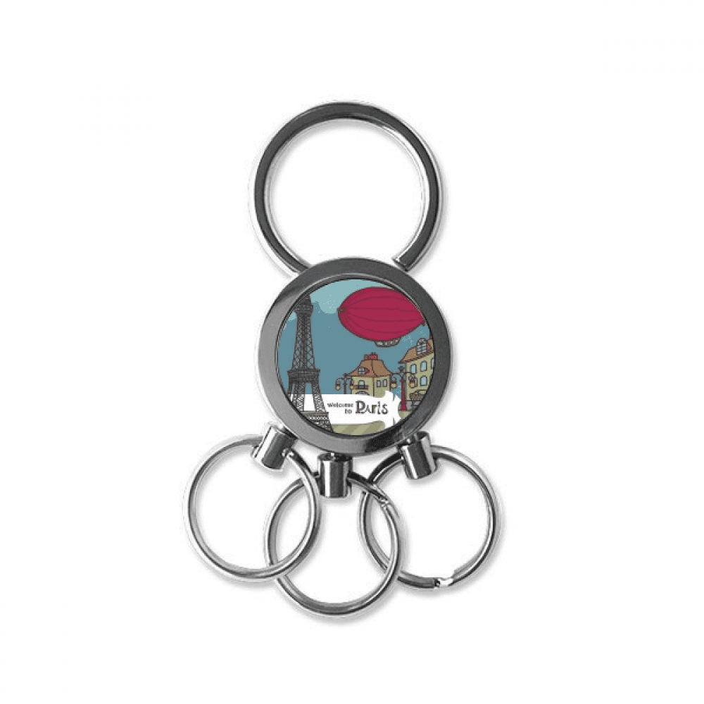 Paris Airship France Eiffel Tower Landscape Stainless Steel Metal Key Holder Chain Ring Keychain