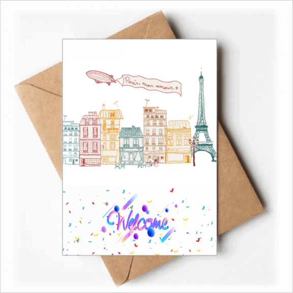Paris Airship France Mark Line Drawing Welcome Back Greeting Cards Envelopes Blank