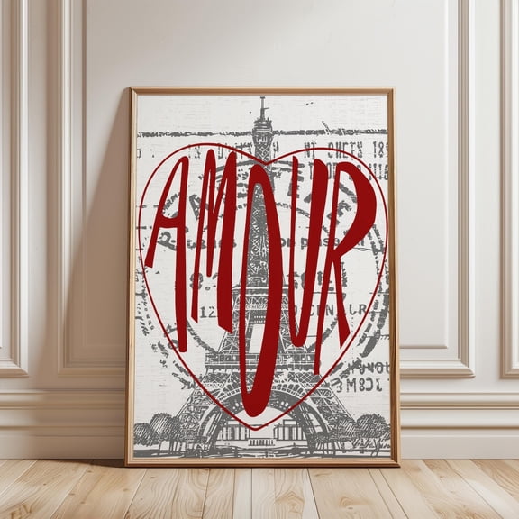 Paris Amour Valentines Wall Art, Unframed Paper Print Size 8x12