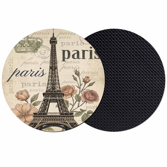 Paris Architecture Coasters Set of 2, Absorbent Coasters for Drinks, Vintage Eiffel Tower Romantic Floral Coaster for Desk Coffee Table Protection, Home Decor House Warming Gifts 4"