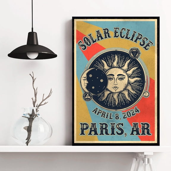Paris Arkansas Solar Eclipse 2024 , Total Eclipse Wall Art, April 8 Event Souvenir, Celestial Decor For Astronomy Lovers #2329, Unframed Canvas Size 12x18