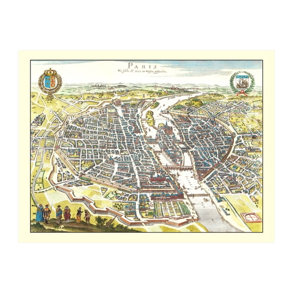 Paris Art, 1655 Vintage Map of Paris France History Wall Decor Gift, Old Paris Map - 24" x 18" Unframed Print