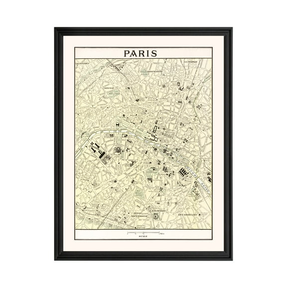 Paris Art, 1901 Vintage Map of Paris France History Wall Decor Gift, Old Paris Map - 18" x 24" Black Framed Print