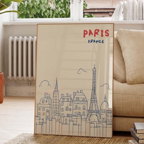 Paris Art Print - Minimalist Paris Wall Art - Eiffel Tower Cityscape Poster - Modern Paris Decor Blue France Artwork Wall Art, Modern Wall Decor, 16x24 UNFRAMED