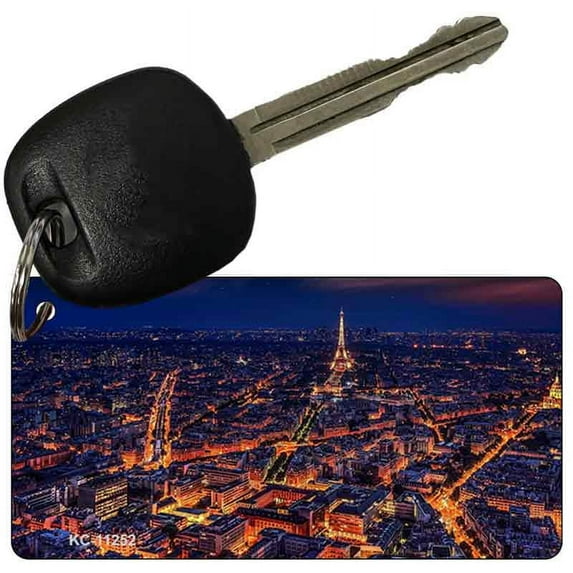 Paris At Night Eiffel Tower In Center Novelty Aluminum Key Chain KC-11252 3" x 1.5" Key Chain (KC)
