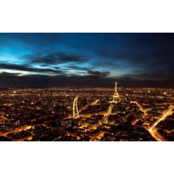 Paris At Night Skyline Poster Eiffel Tower Metal Sign 8inx 12in Metal Print 8x12 Square Adults Z Posters