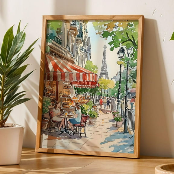 Paris Bakery Street Print Poster Eiffel Tower Spring Poster French Cafe Wall Art Romantic Travel Decor Bedroom Living Room Decor Gallery Wall Art, Size 8x12 UNFFRAMED F03.1.6l1750