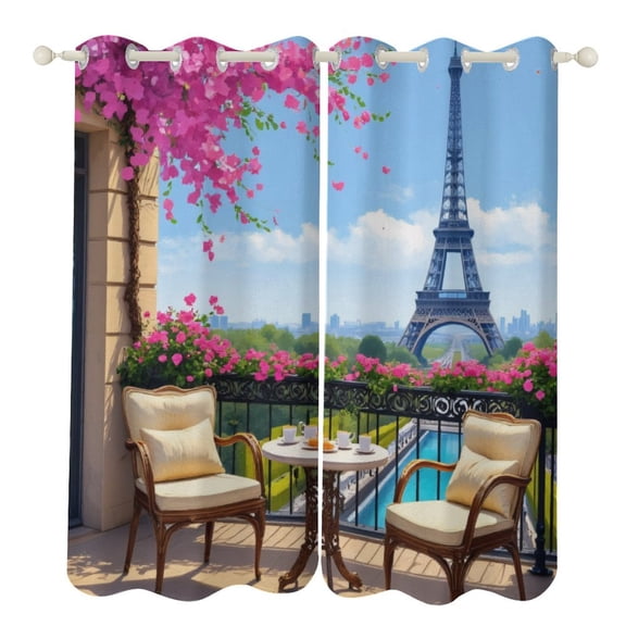 Paris Balcony View Luxury Window Curtains Blinds for Living Room Bedroom Bathroom Kicthen Door Home Decor 2 Panels
