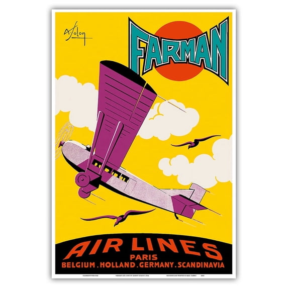 Paris Belgium Holland Germany Scandinavia - Farman Air Lines - Vintage Airline Travel Poster by Albert Solon c.1926 - Master Art Print (Unframed) 13in x 19in