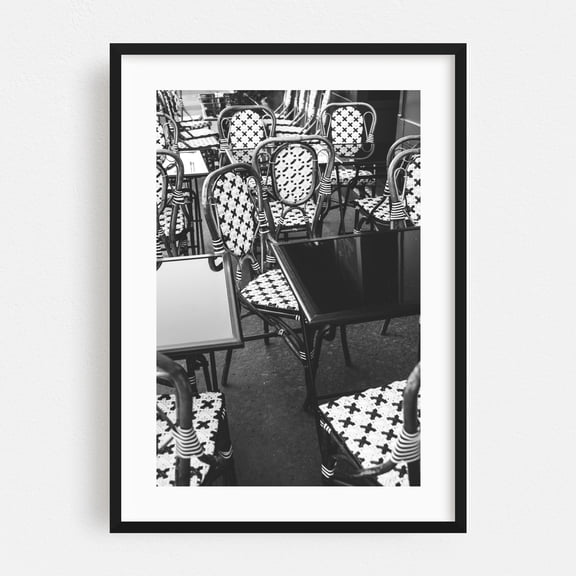 Paris Bistro - Paris Île-de-France France Photography Black and White Vintage Street Photography Pattern Retro Architecture Black Framed Wall Art Print 24 x 36 inches
