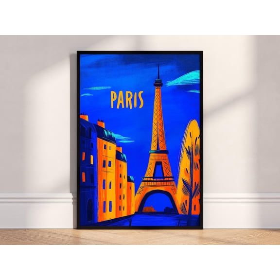 Paris Blue Skyline Eiffel Tower City Art Poster Unframed Paper Print